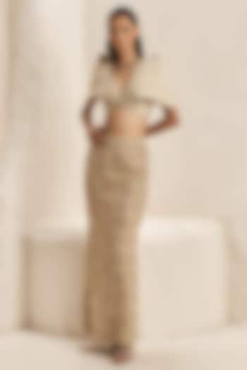 Pearl Ivory Silk Taffeta & Tulle Embellished Skirt Set by Nirmooha at Pernia's Pop Up Shop