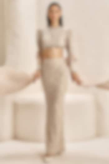 Pearl Ivory Bemberg Satin & Micro Skirt Set by Nirmooha at Pernia's Pop Up Shop
