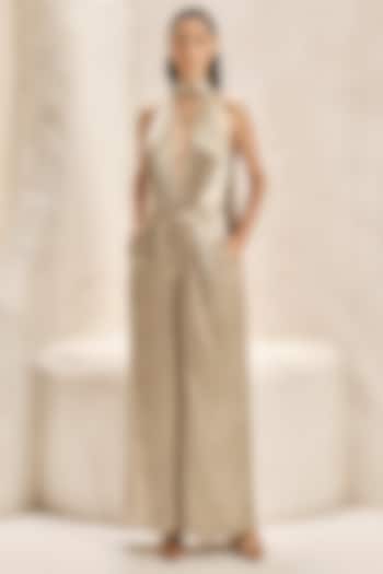 Sandstone Crinkled Satin Co-Ord Set by Nirmooha at Pernia's Pop Up Shop
