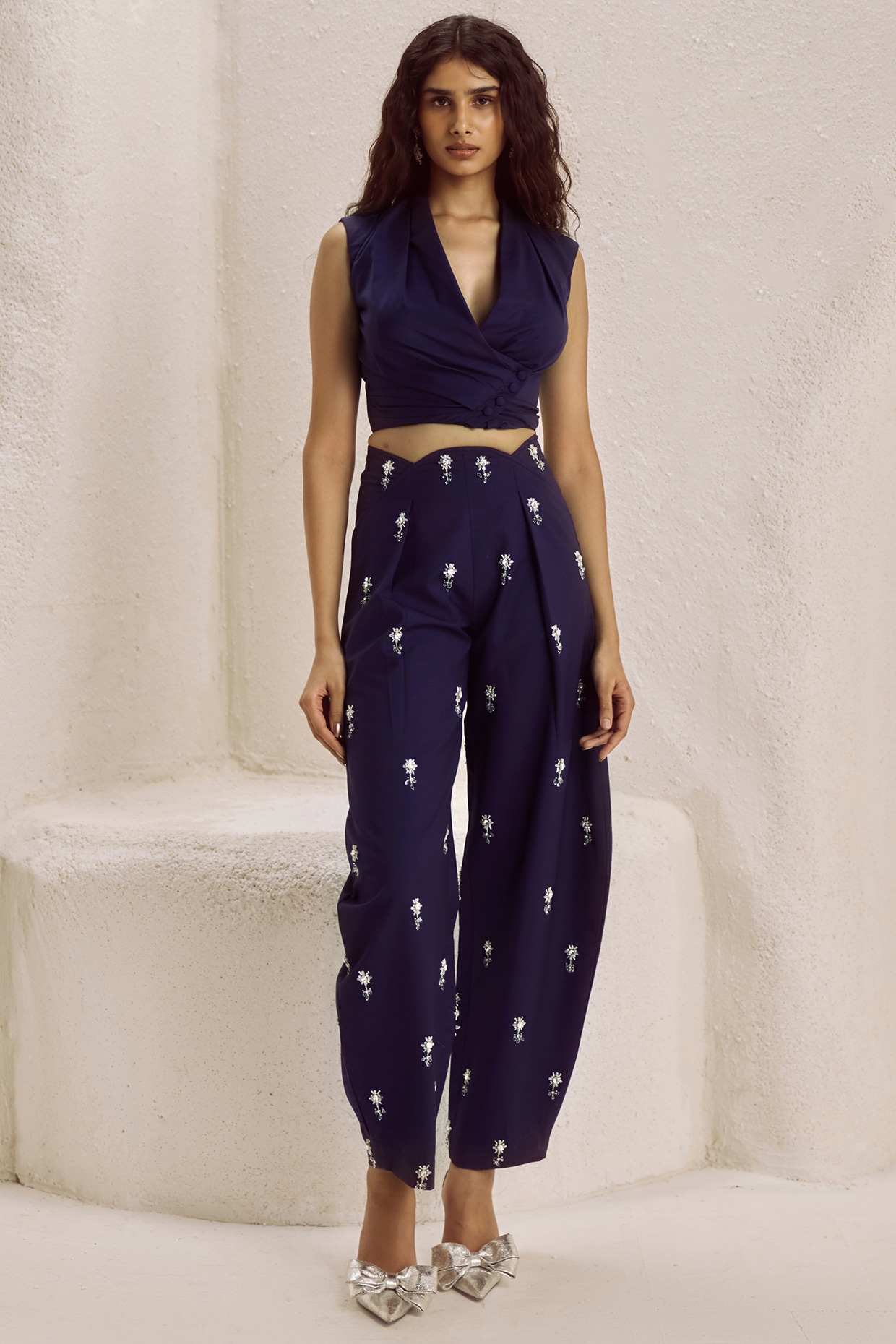 Nirmooha Deep Plum Suiting Crystal Embroidered Co-Ord Set