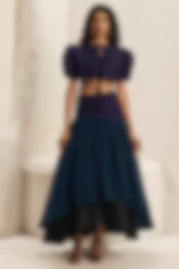 Deep Plum Silk Taffeta Layered Skirt Set by Nirmooha at Pernia's Pop Up Shop