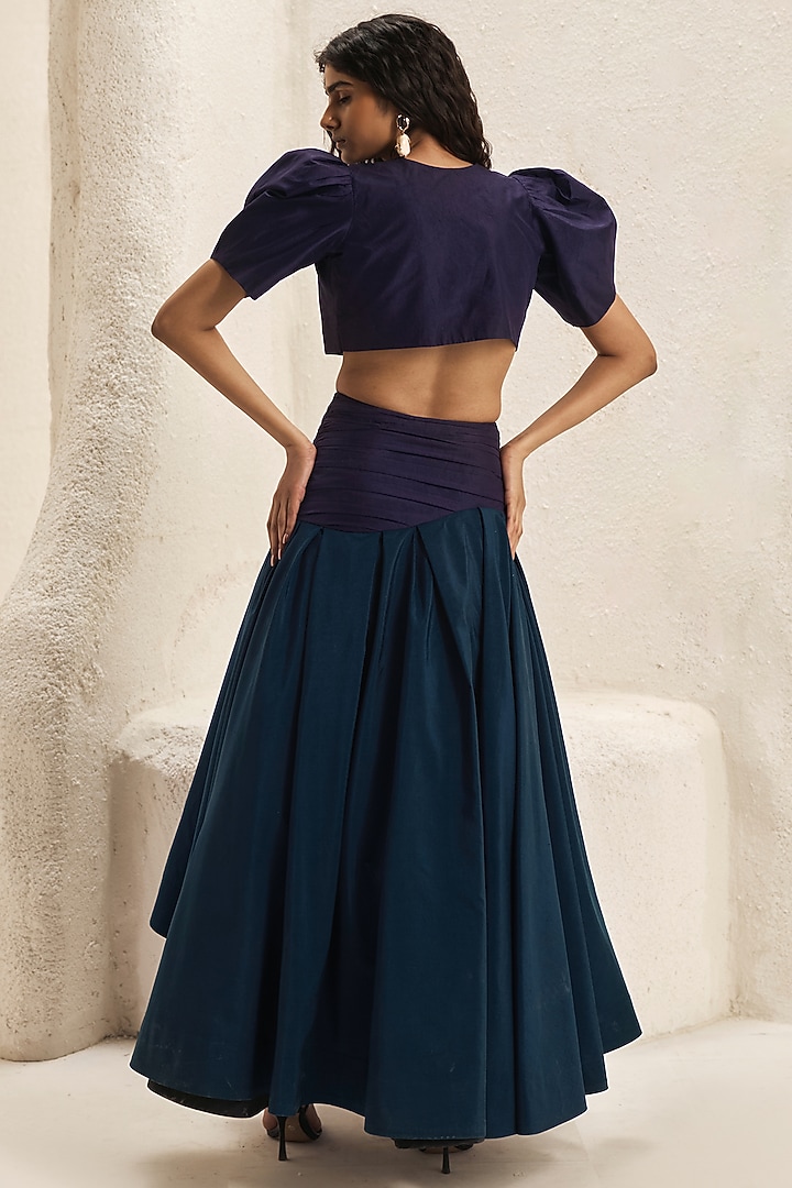 Deep Plum Silk Taffeta Layered Skirt Set by Nirmooha at Pernia's Pop Up Shop