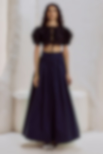 Deep Plum Silk Taffeta Flared Skirt Set by Nirmooha at Pernia's Pop Up Shop