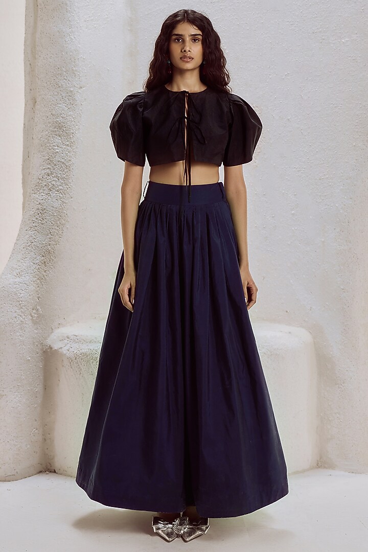 Deep Plum Silk Taffeta Flared Skirt Set by Nirmooha at Pernia's Pop Up Shop