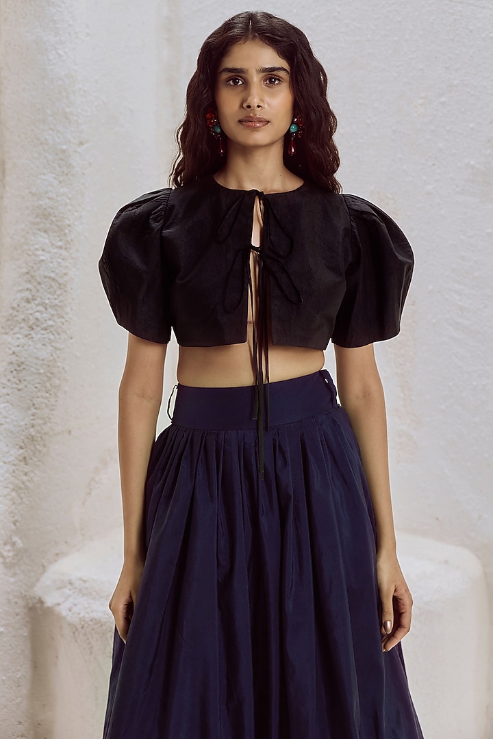 Deep Plum Silk Taffeta Flared Skirt Set by Nirmooha at Pernia's Pop Up Shop