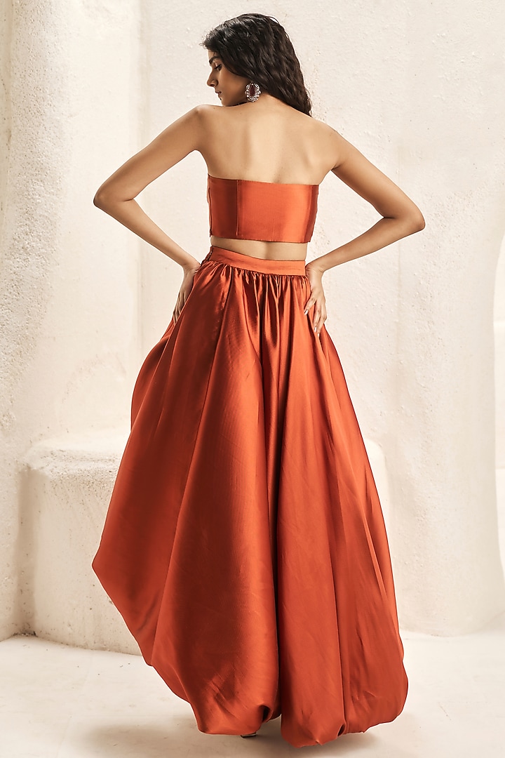 Terracotta Rust Silk Taffeta High-Low Balloon Skirt Set by Nirmooha at Pernia's Pop Up Shop