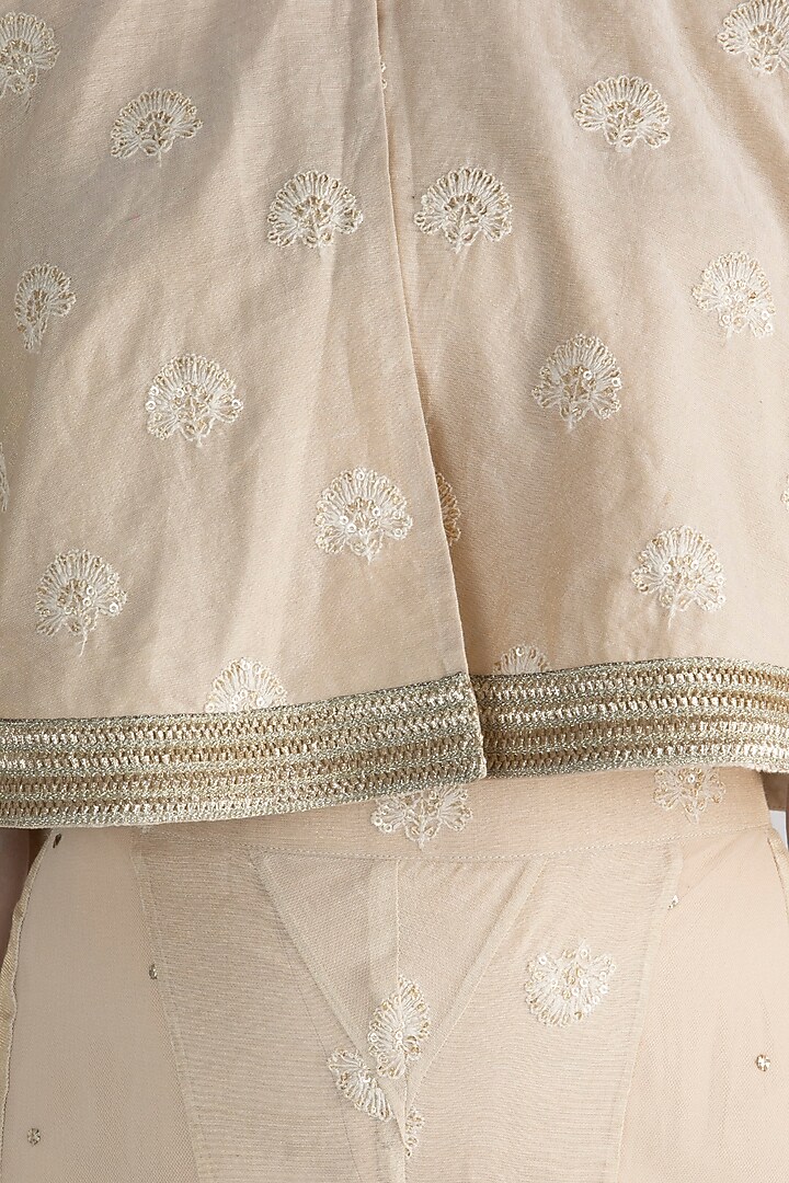 Beige Embroidered Poncho Cape With Palazzo Pants by Nirmooha at Pernia's Pop Up Shop