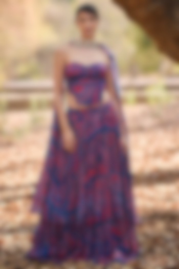 Multi-Colored Chiffon Layered Wedding Lehenga Set by Nirmooha at Pernia's Pop Up Shop