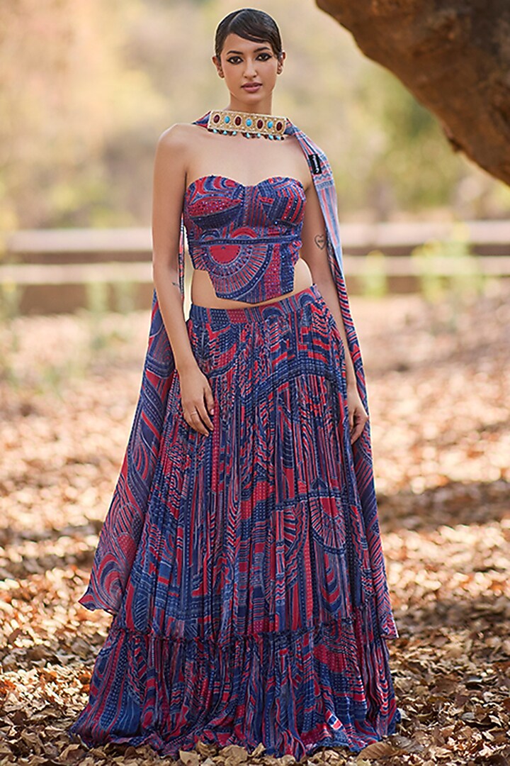 Multi-Colored Chiffon Layered Wedding Lehenga Set by Nirmooha at Pernia's Pop Up Shop