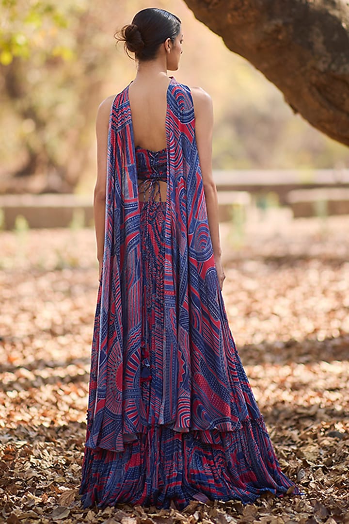 Multi-Colored Chiffon Layered Wedding Lehenga Set by Nirmooha at Pernia's Pop Up Shop
