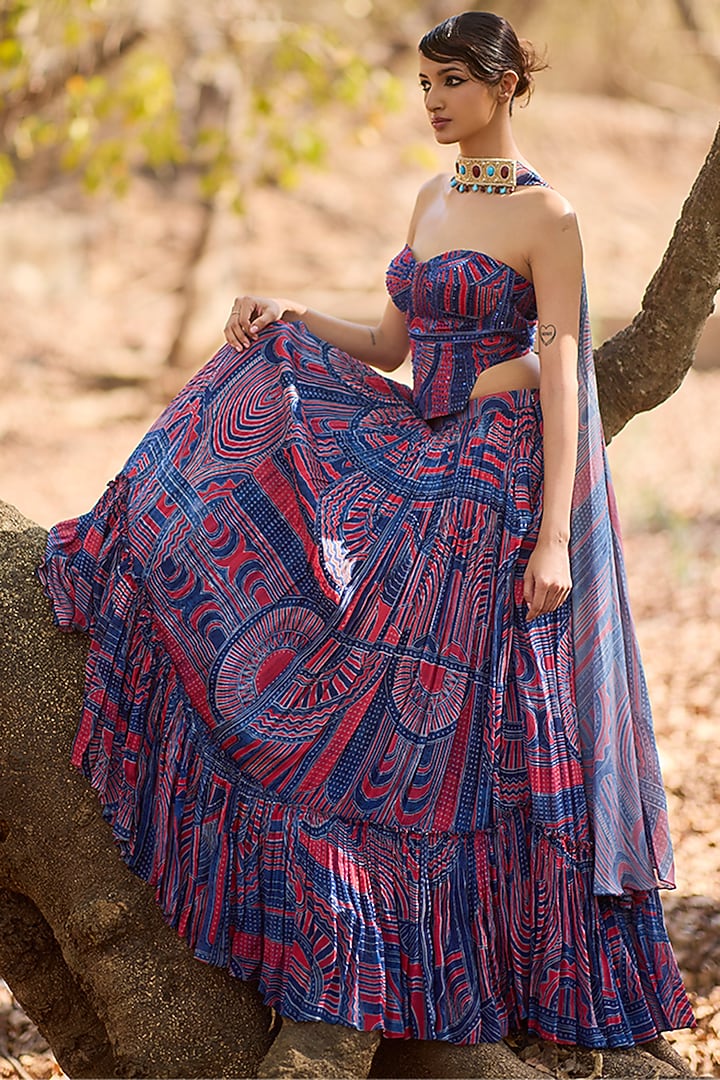 Multi-Colored Chiffon Layered Wedding Lehenga Set by Nirmooha at Pernia's Pop Up Shop