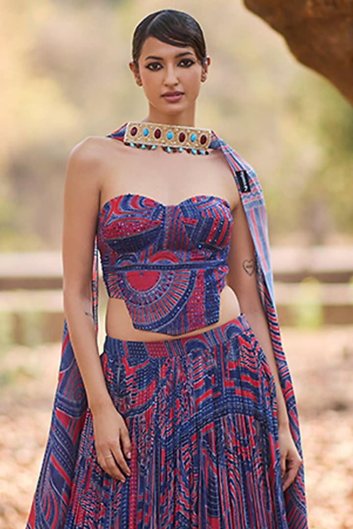Multi-Colored Chiffon Layered Wedding Lehenga Set by Nirmooha at Pernia's Pop Up Shop
