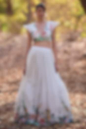 Ivory Mul Silk Floral Printed Wedding Lehenga Set by Nirmooha at Pernia's Pop Up Shop