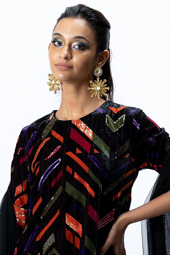 Black Printed Wedding Sharara Set by Nirmooha at Pernia's Pop Up Shop