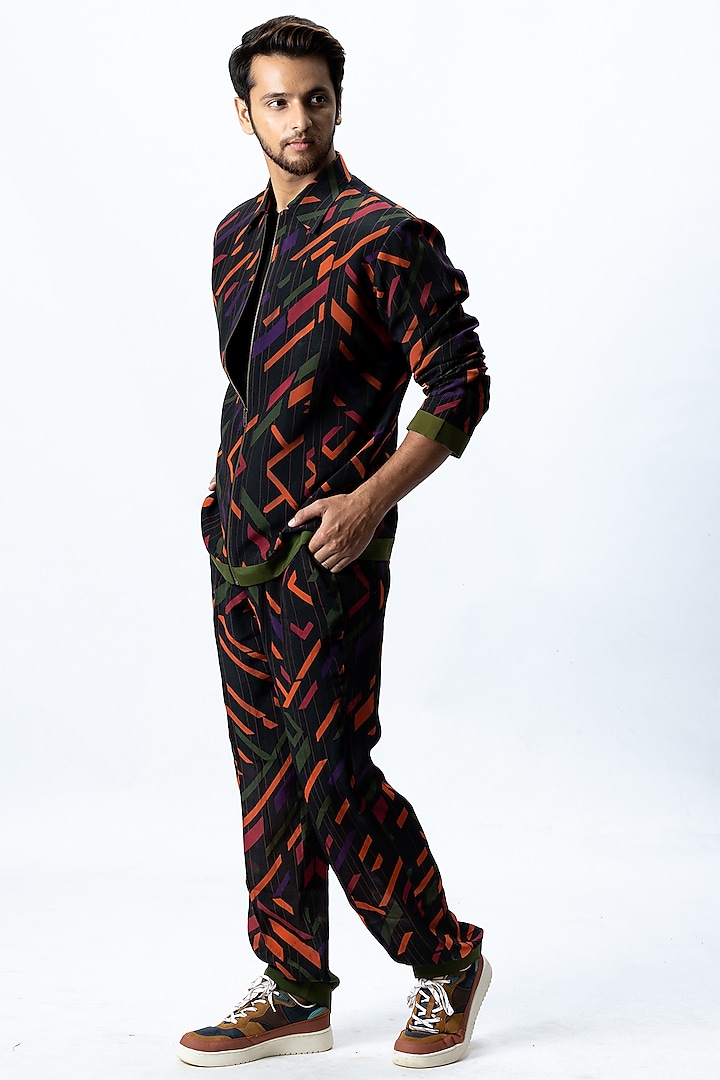 Black Printed Pant Set by Nirmooha Men