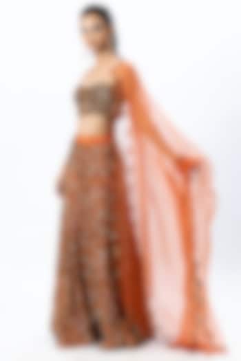 Burnt Orange Sequins Hand Embroidered Sharara Set by Nirmooha