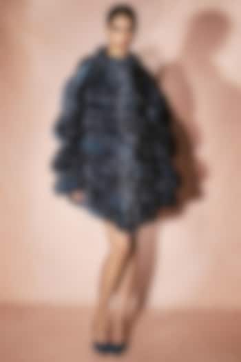 Midnight Blue Velvet Tube Cocktail Dress With Jacket by Nirmooha at Pernia's Pop Up Shop