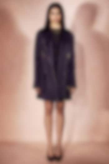 Deep Plum Bridal Satin & Velvet Mesh Jacket Set by Nirmooha at Pernia's Pop Up Shop