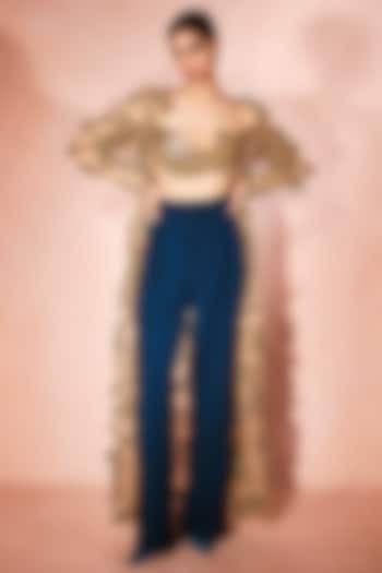 Molten Gold Tulle Hand Embroidered Jacket Set by Nirmooha at Pernia's Pop Up Shop