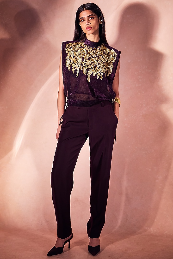 Plum Micro Pant Set by Nirmooha at Pernia's Pop Up Shop