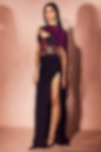 Deep Plum Georgette Skirt Set by Nirmooha at Pernia's Pop Up Shop