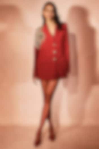 Orange Micro Hand Embroidered Pleated Blazer Cocktail Dress by Nirmooha at Pernia's Pop Up Shop