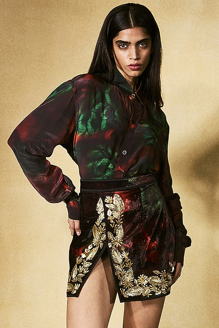 Multi-Colored Velvet Mini Skirt Set by Nirmooha at Pernia's Pop Up Shop