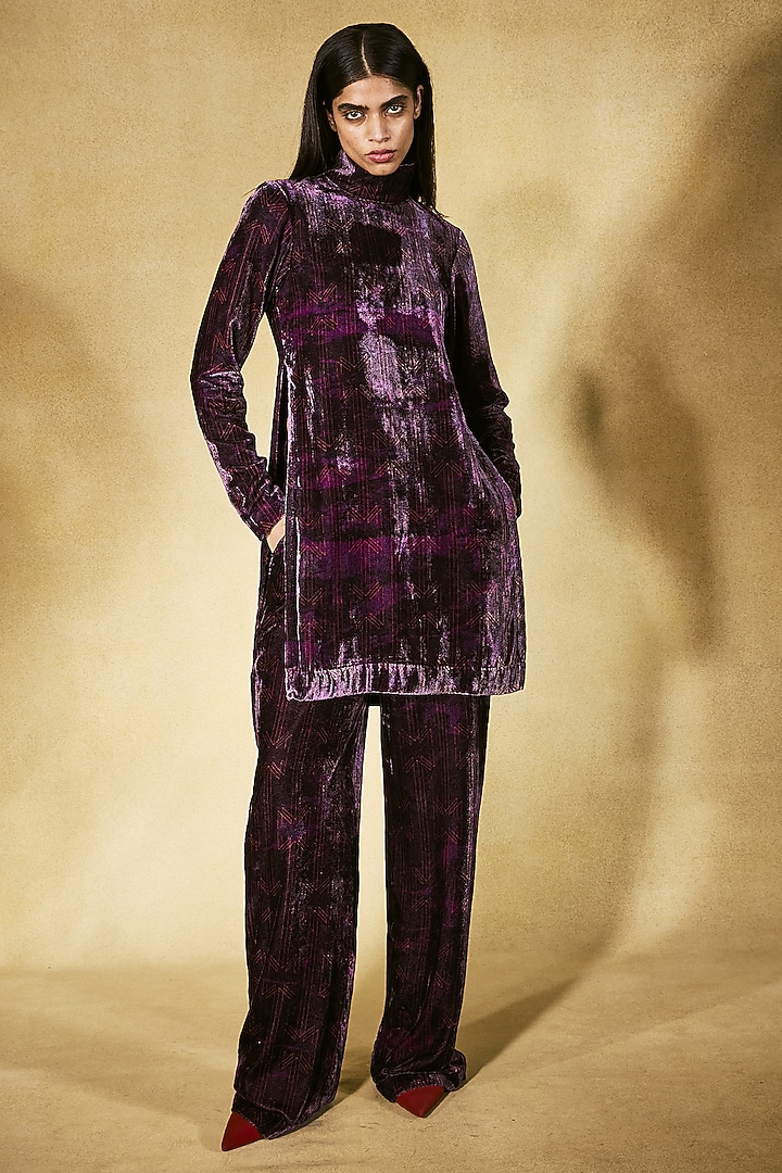 Deep Plum Velvet Tunic Set by Nirmooha at Pernia's Pop Up Shop