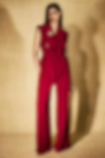 Red Micro Co-Ord Set by Nirmooha at Pernia's Pop Up Shop