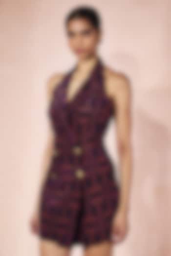 Purple Crepe Monogram Printed Halter-Neck Vacation Dress by Nirmooha at Pernia's Pop Up Shop