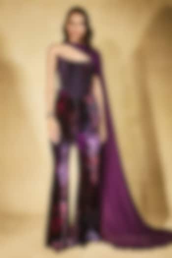 Deep Plum Velvet Pant Set by Nirmooha at Pernia's Pop Up Shop