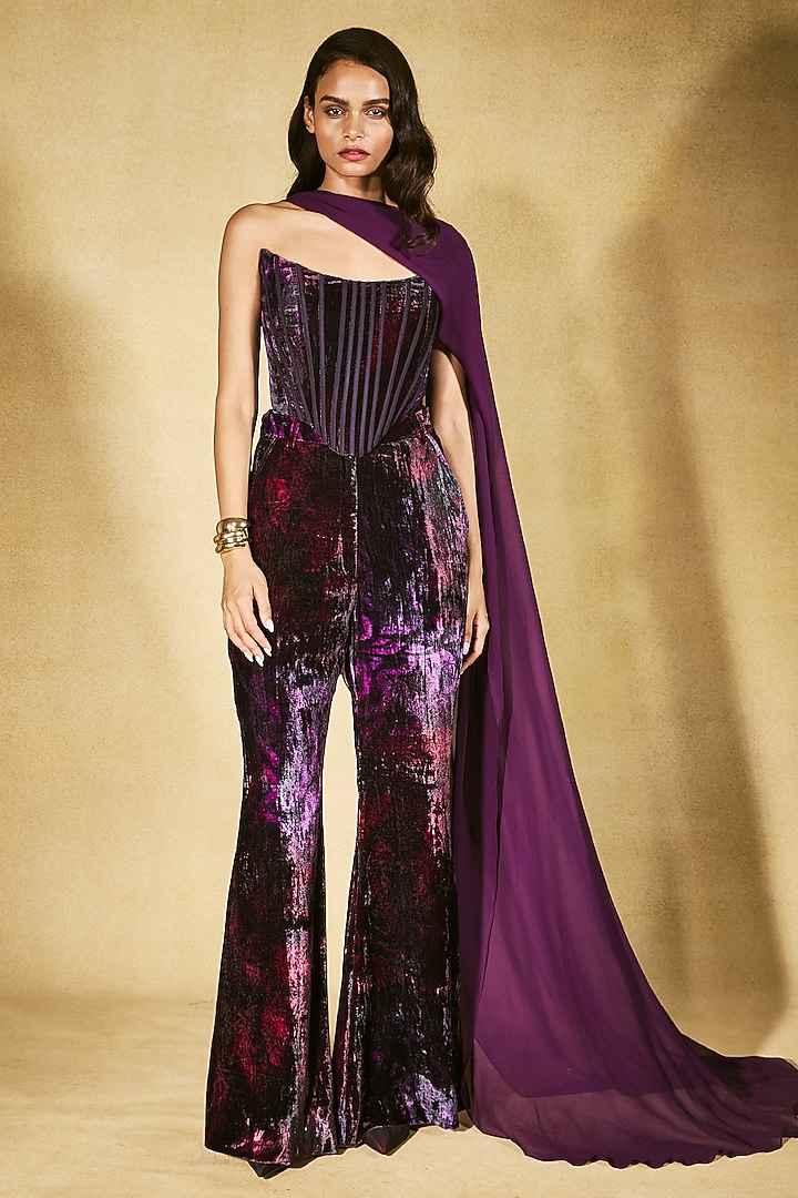 Deep Plum Velvet Pant Set by Nirmooha at Pernia's Pop Up Shop