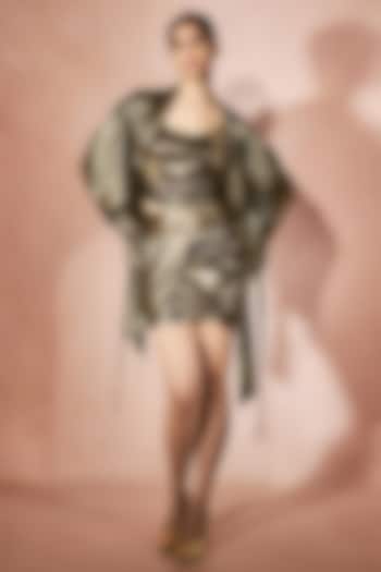 Metallic Gold Foil Draped Skirt Set by Nirmooha at Pernia's Pop Up Shop