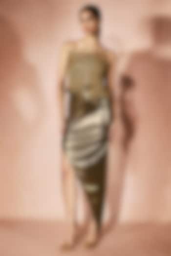 Metallic Gold Foil Asymmetric Corset Vacation Dress by Nirmooha at Pernia's Pop Up Shop