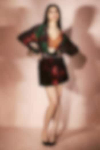 Multi-Colored Crepe & Velvet Skirt Set by Nirmooha at Pernia's Pop Up Shop