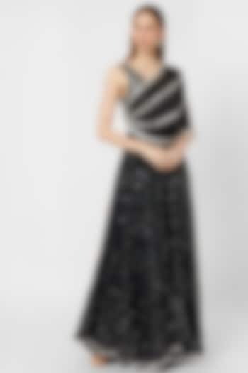 Black and Silver Embellished Gown by Nirmooha