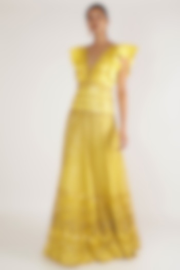 Lemon Yellow Embroidered gown by Nirmooha