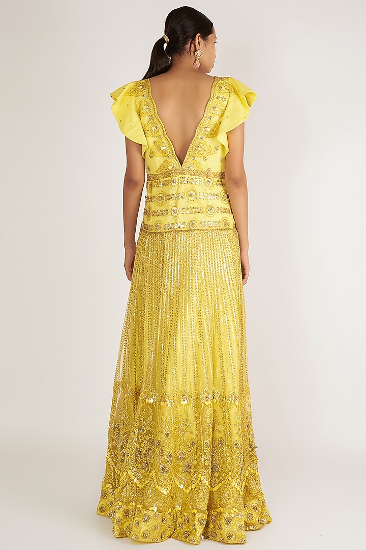 Lemon Yellow Embroidered Wedding Gown by Nirmooha at Pernia's Pop Up Shop