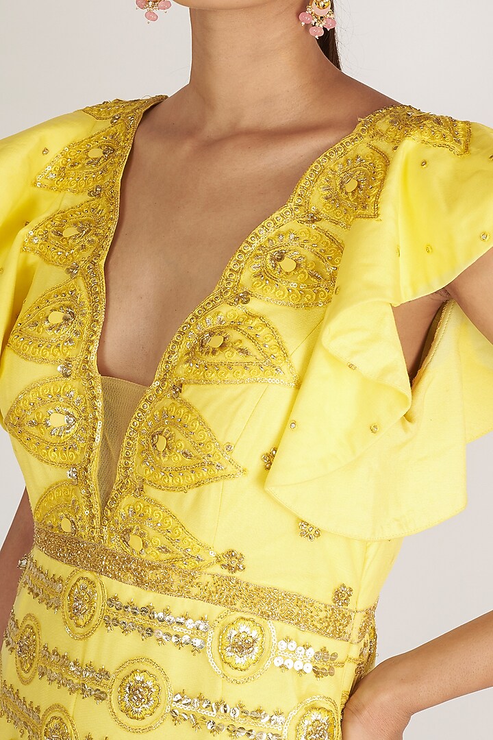 Lemon Yellow Embroidered Wedding Gown by Nirmooha at Pernia's Pop Up Shop