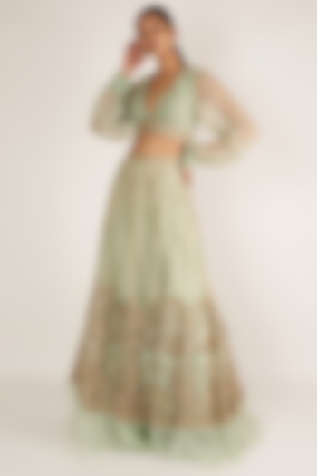 Green Embroidered Ghaghra Set by Nirmooha