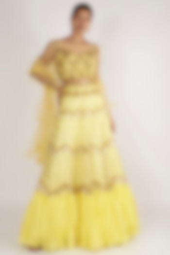 Lemon Yellow Embroidered Ghaghra Set by Nirmooha at Pernia's Pop Up Shop