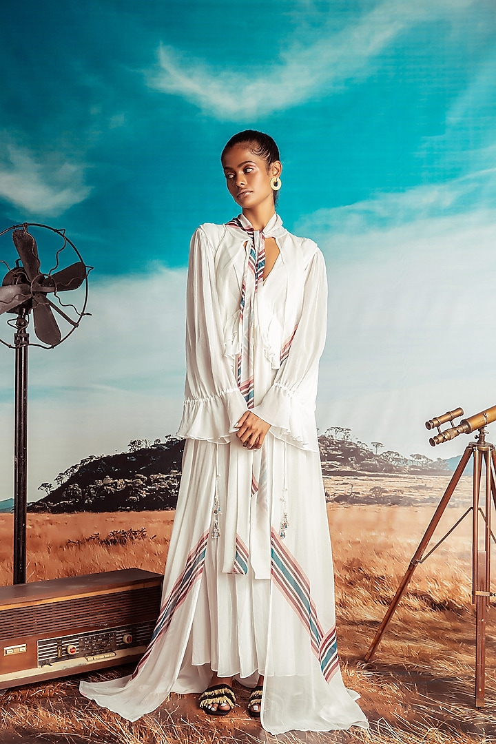 Off White Frilled Maxi Dress by Nirmooha at Pernia's Pop Up Shop