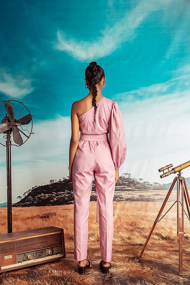 Dust Pink Embroidered Jumpsuit With Belt by Nirmooha at Pernia's Pop Up Shop