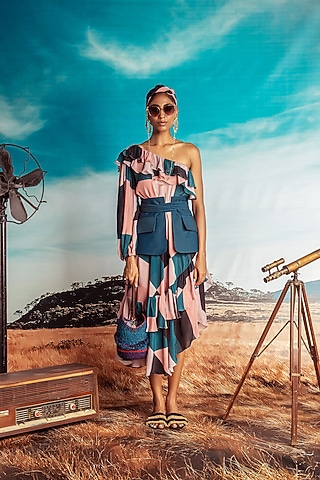Multi Colored One Shoulder Printed Dress by Nirmooha