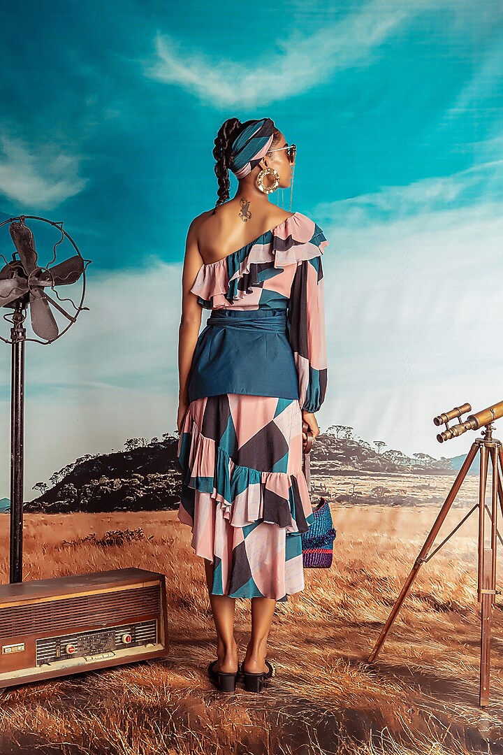 Multi Colored One Shoulder Printed Vacation Dress by Nirmooha at Pernia's Pop Up Shop