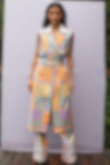 Multi-Coloured Printed Trench Jacket With Belt by Nirmooha
