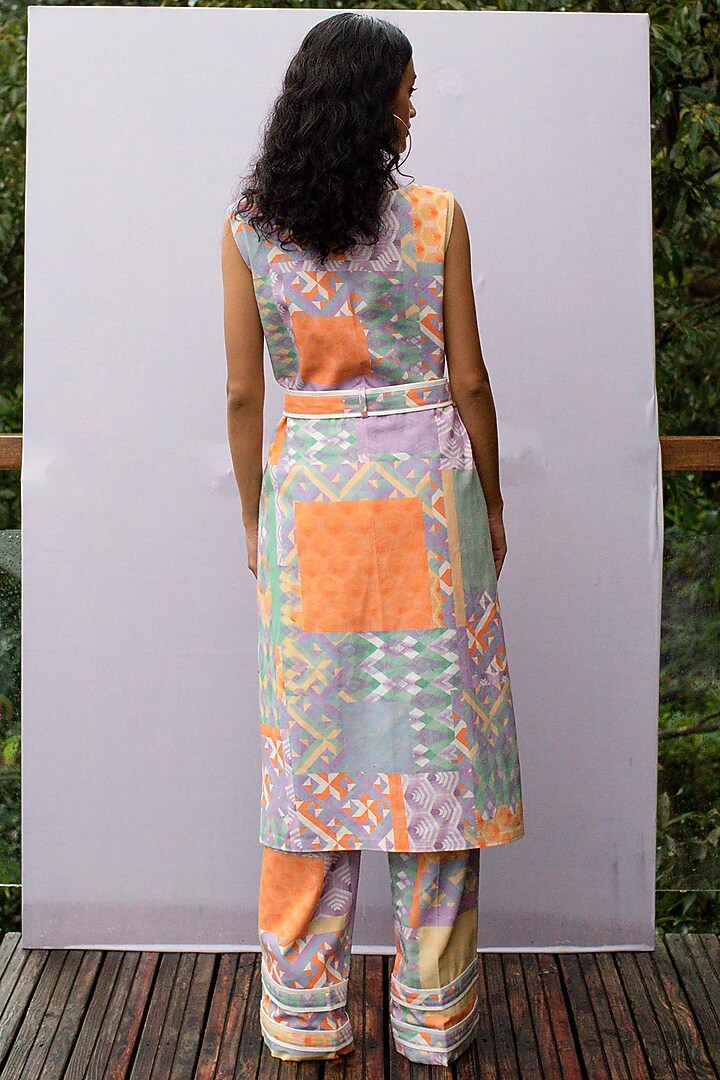 Multi-Coloured Printed Trench Jacket With Belt by Nirmooha at Pernia's Pop Up Shop