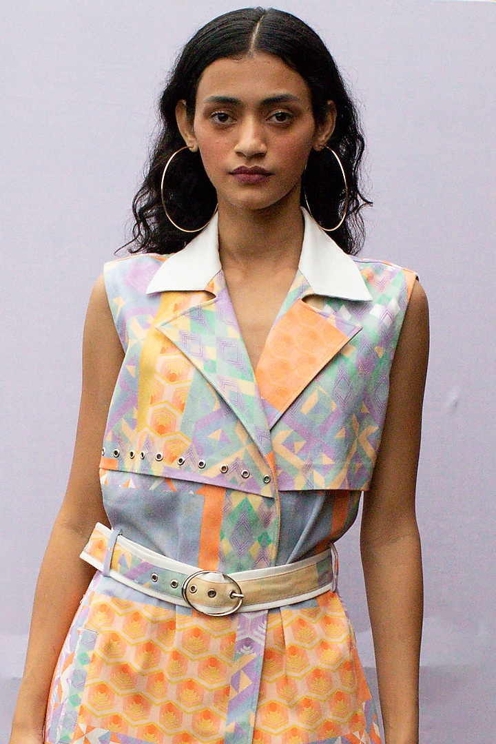 Multi-Coloured Printed Trench Jacket With Belt by Nirmooha at Pernia's Pop Up Shop