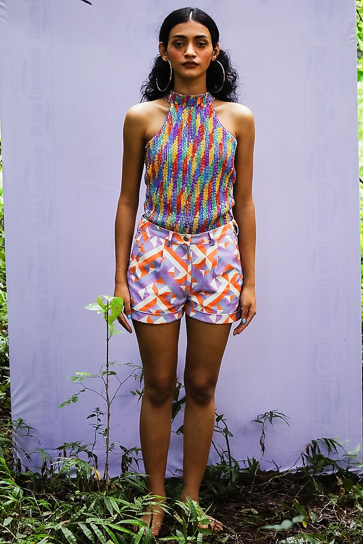 Multi-Colored Geometric Printed Shorts by Nirmooha