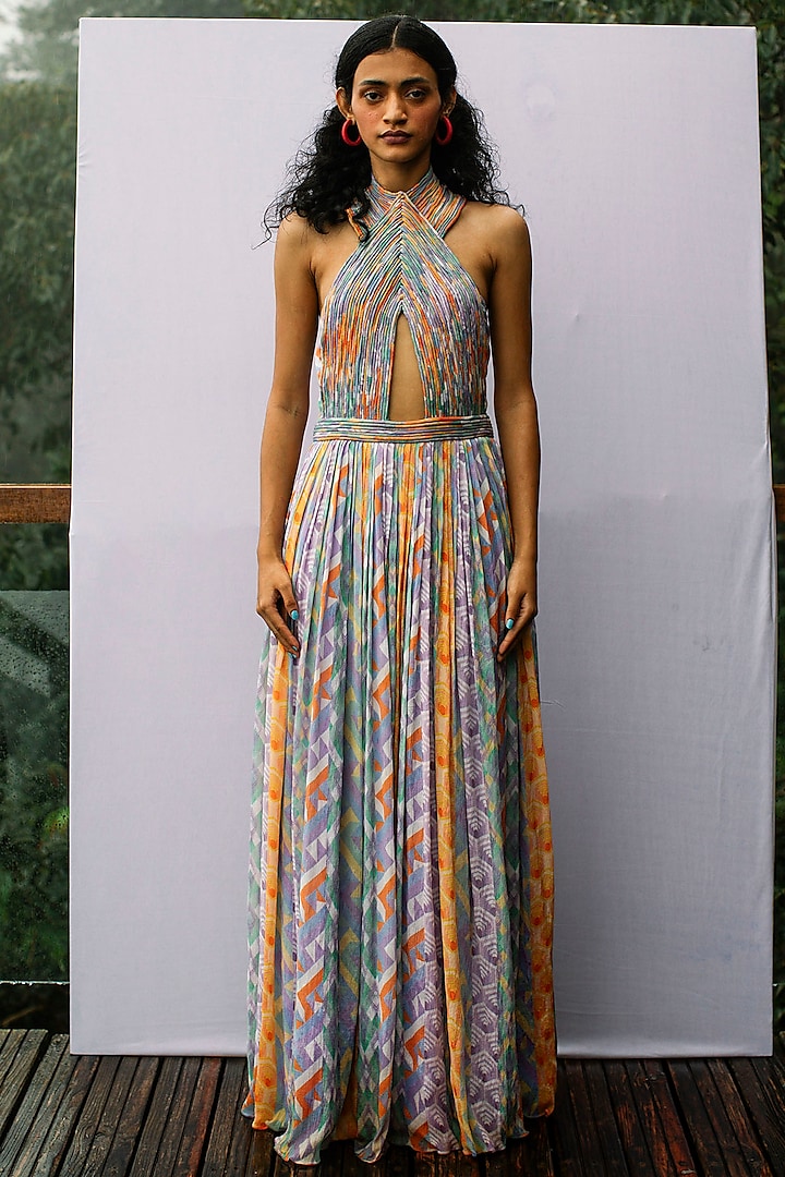 Multi-Coloured Hand Embroidered Gown by Nirmooha